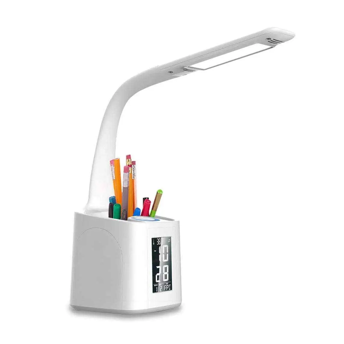 2020 LED Charging Table Lamp with Clock, Pen Holder, Thermometer, Calendar