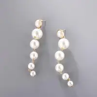 

Trendy Elegant Created Big Simulated Pearl Long Earrings Pearls String Statement Drop Earrings For Wedding Party Gift