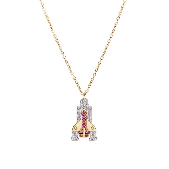 

Multicolor Zircon Pendant 925 Sterling Silver Spaceship Necklace, Gold