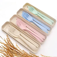 

Wholesale natural wheat portable flatware food grade kids students cutlery set