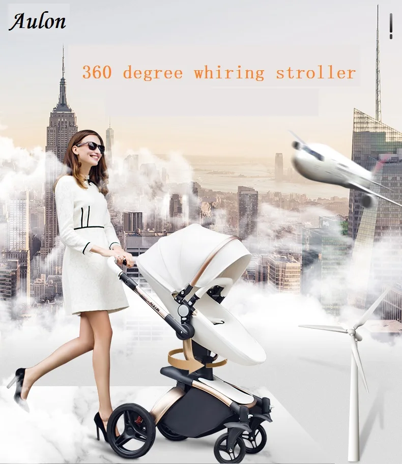 Aulon/Dearest No Tax Luxury Baby Stroller 3 in 1 Fashion Carriage European Pram Suit for Lying and Seat