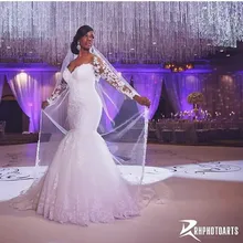 Africa Hot Sale Free Shipping Sweetheart Long Sleeve Crystal Lace Applique Custom Vestidos De Novia HTN1 Mermaid Wedding Dresses