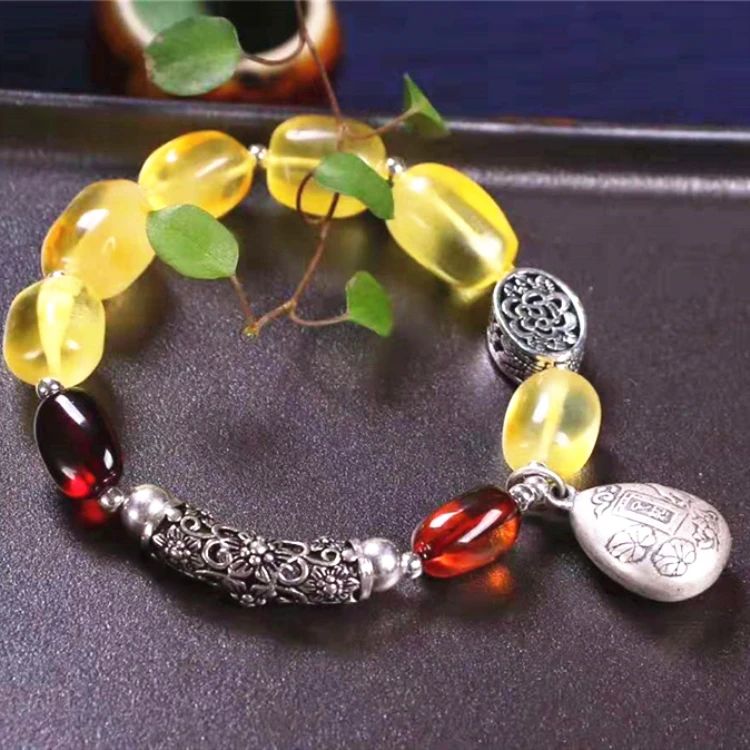 

jewelry bracelet 18k plated gold 925 sterling silver pendant natural amber bracelets for women with Thai silver amd blood amber