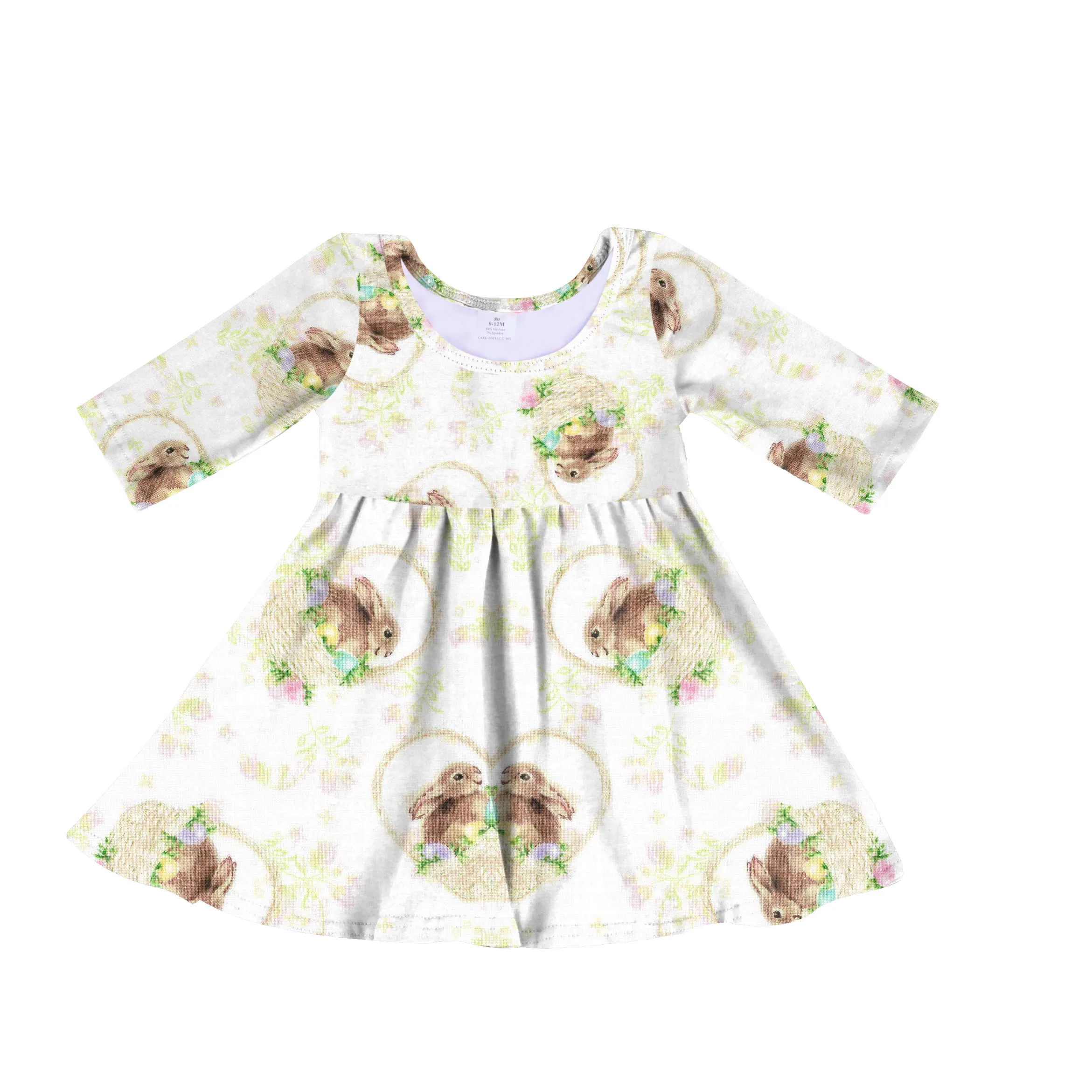 

High quality cute little girl rabbit print milk silk short sleeve new design baby dress girls, Picture