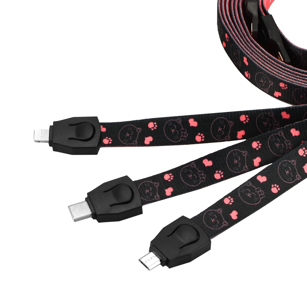 2019 Newest Mobile Phone Straps Lanyard Micro USB Cable ,Type C Charging Cable Colorful Data Line