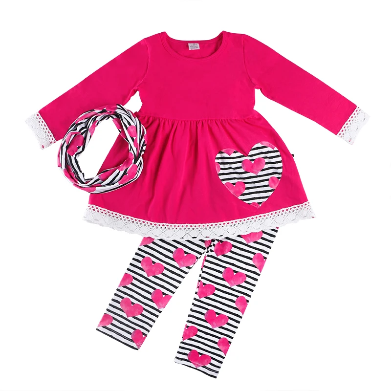 

2019 New Design Girl 3pcs Sets Children Clothes Cotton Set Girls Wear Shirt and Pant Sets Wholesale