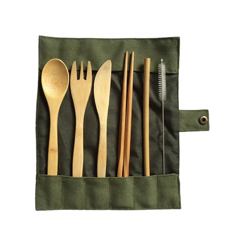 

Custom logo bamboo utensil/cutlery travel set with case, As picture