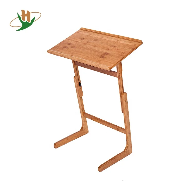 Folding Swivel Height Adjustable Bamboo Wooden Floor Stand Laptop