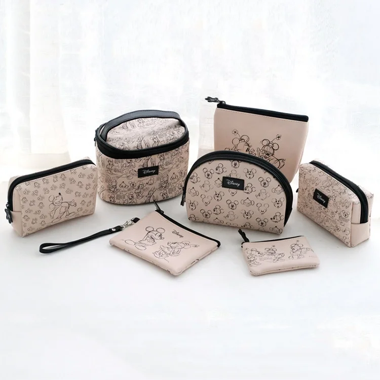 

Genuine Disney 7pcs/set Brown Waterproof Travel Storage Bag PU Cosmetic Bags Set