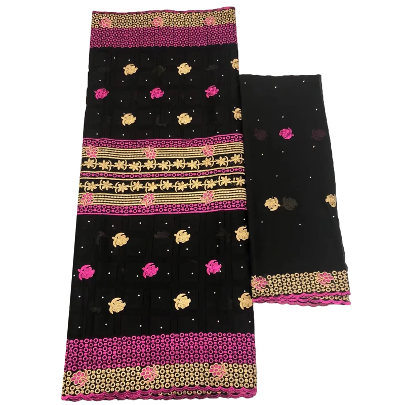 

High quality african design embroidery design guinea brocade bazin riche getzner with beads, Black/pink