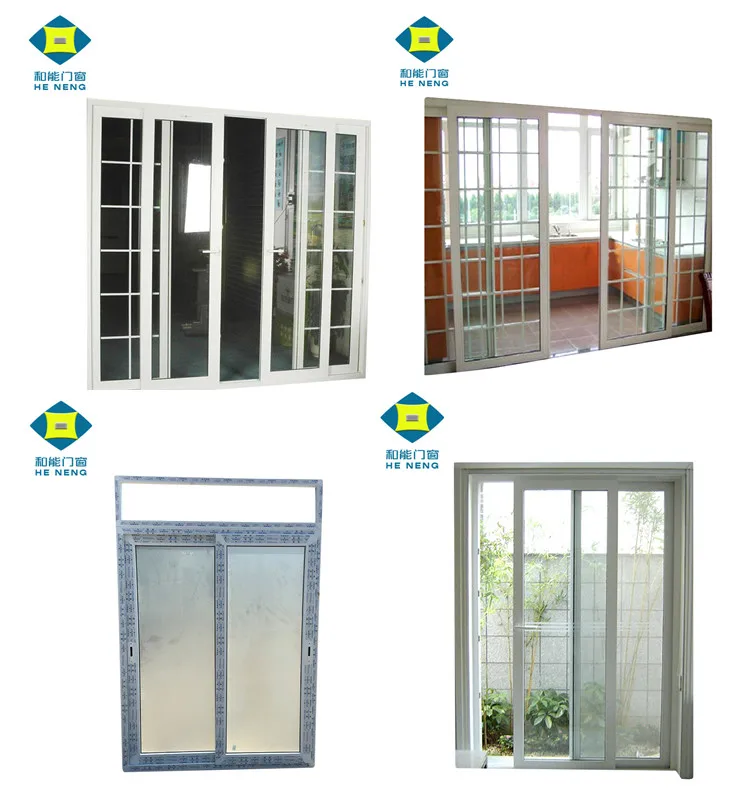 Cheap Double Tempered Glass White PVC Blacony Sliding Glass Doors with Grills for Bathrooms