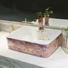 Jingdezhen popular pink with gold color artistic porcelain washbasin ceramic rectangle toilet basin for hotel