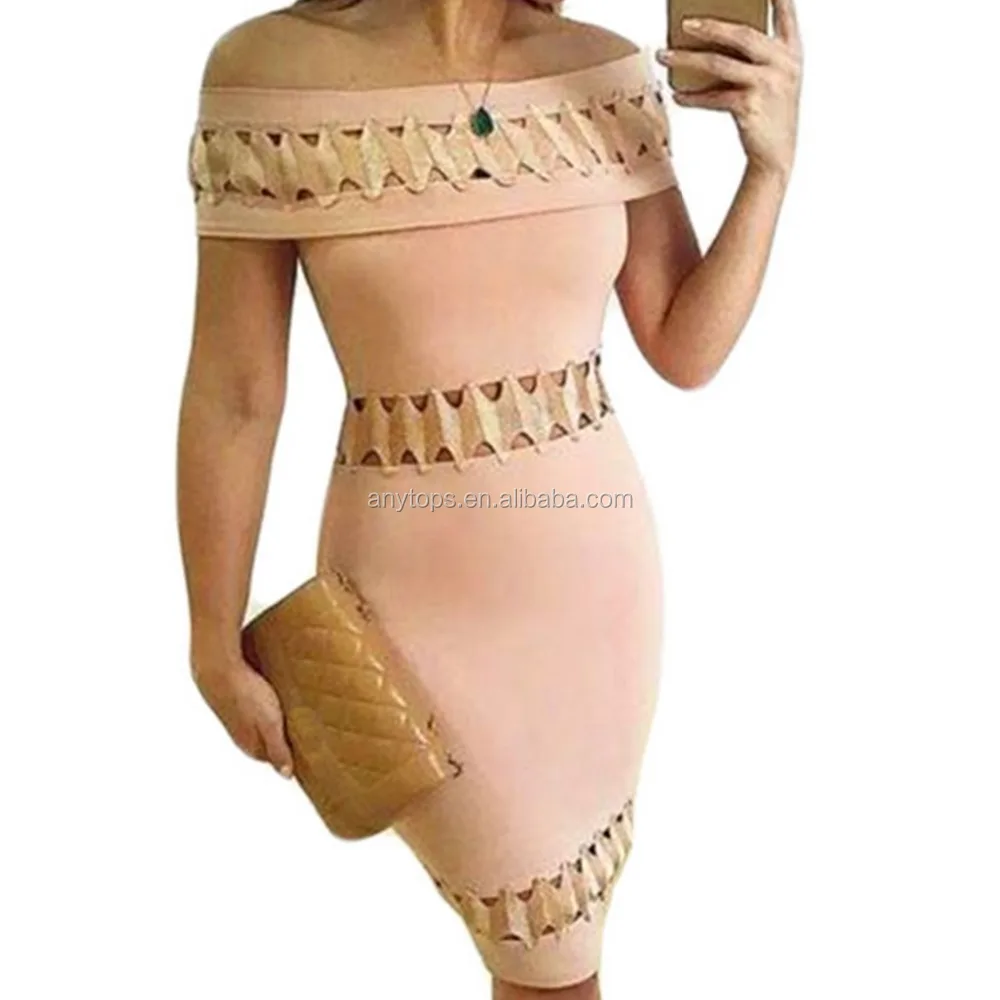 

New backless elegant celebrity oem bodycon mermaid bandage dress, Baby pink