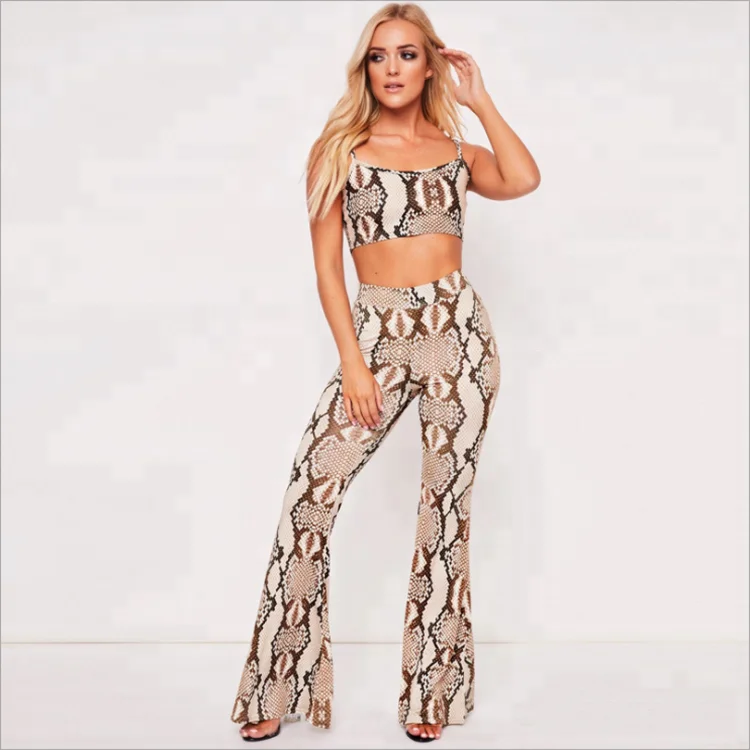 

Hot sale animal pattern summer casual suit hot sexy boob tube top boob tube and pants