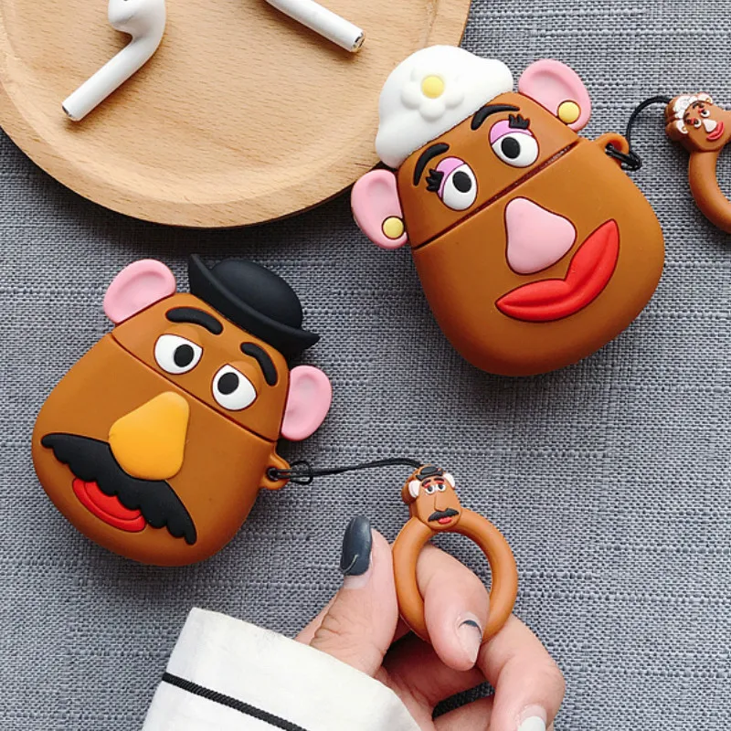 

Wireless Earphone Case for Airpods Cute Shockproof Cover Ring Strap Cartoon Gel 3D Mrs.Potato Head, Brown