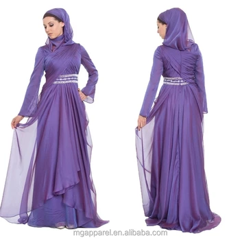 Latest Muslim Women Formal Dress Patterns Purple Silk Chiffon Maxi
