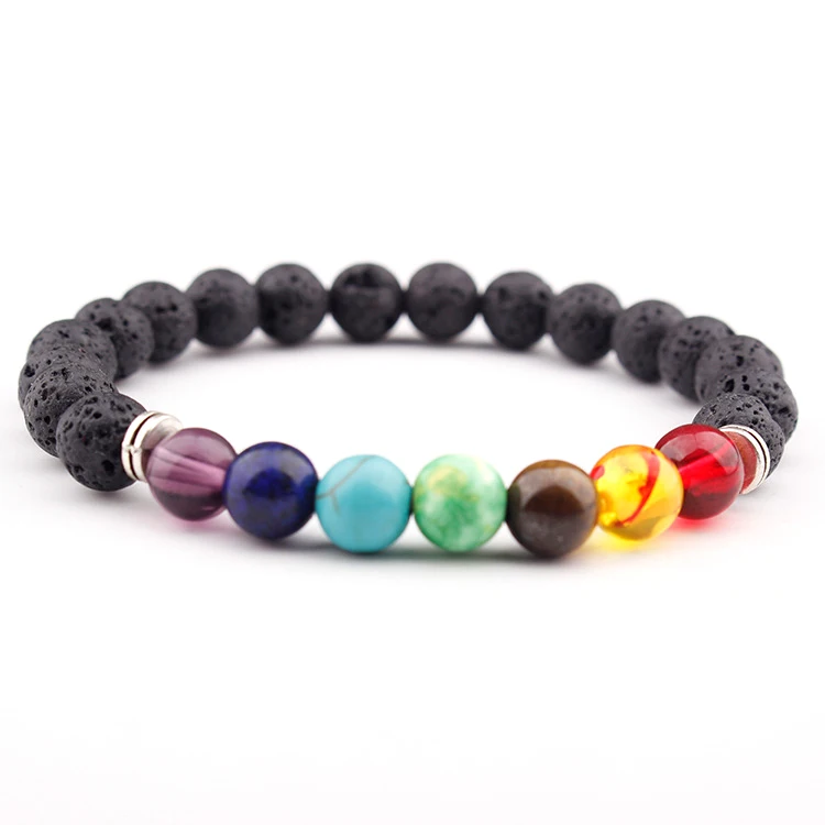 

7 Chakras Bracelet Natural Stone Lava Beaded Jewelry Spiritual Energy Bracelet