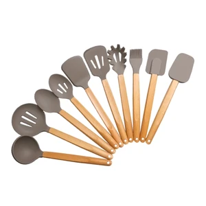 Image of 2018 Best Selling amazon kitchen wares 10 piece natural bamboo silicone cooking tools sets