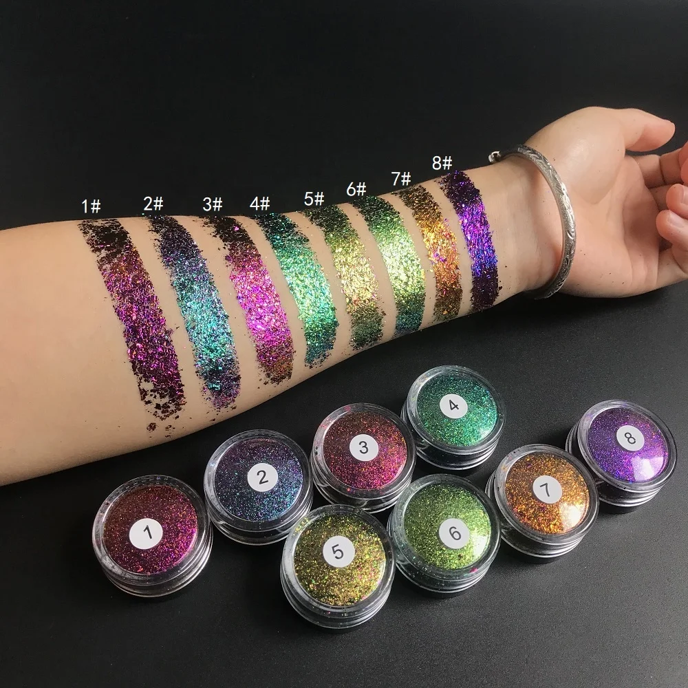 

Low MOQ Duochrome Chameleon Pigment Eyeshadow Pressed Glitter oem your logo, 8 colors