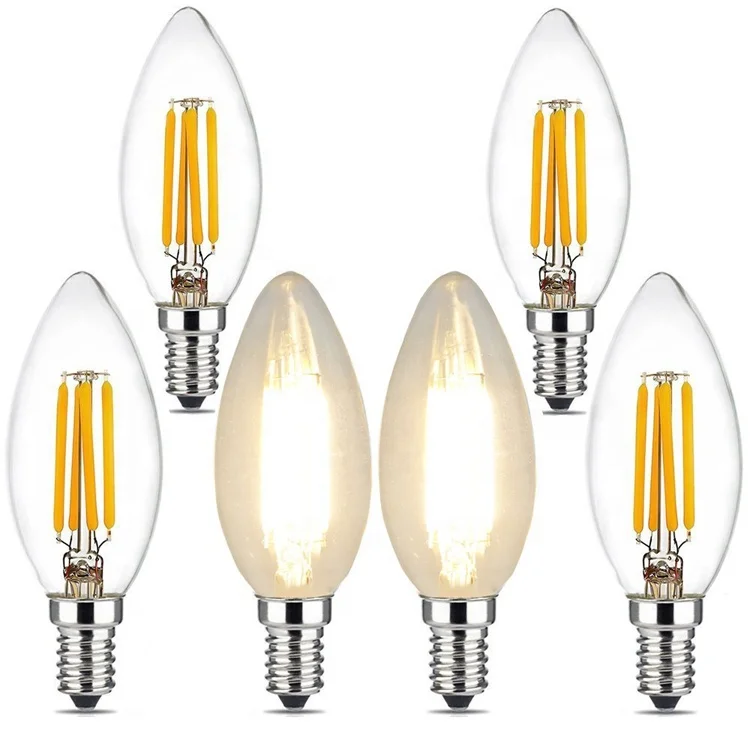 4W Candelabra Led Light Bulbs 40W Equivalent, Chandelier C35 B10/B11 Led Edison Filament Bulbs, 2700K 400LM, Torpedo Shape