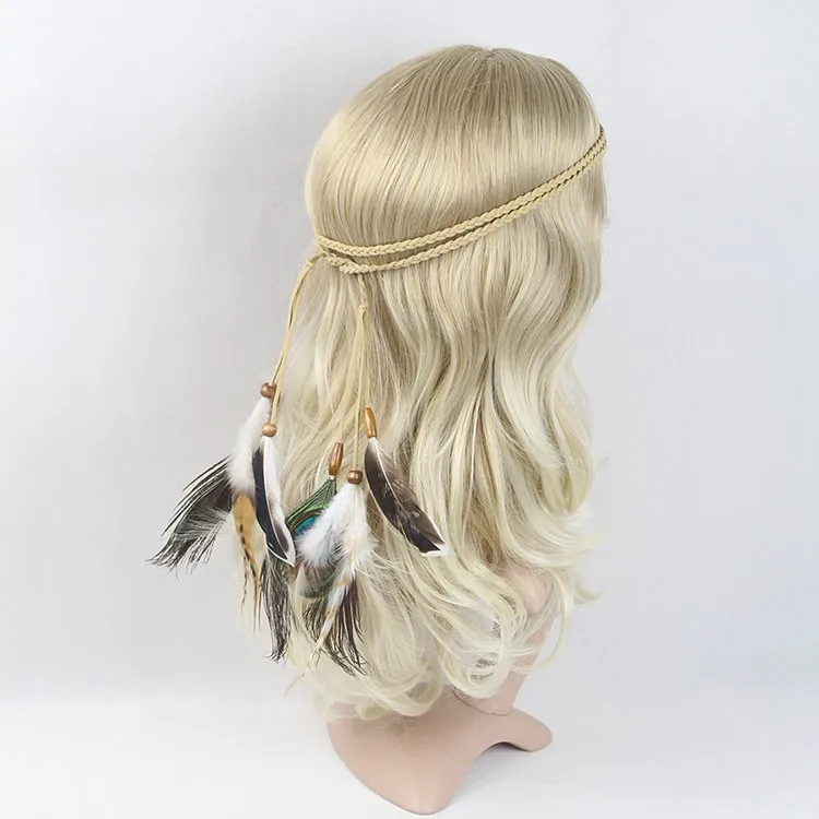 Wholesale Hair Accessories Girls Bohemia Braided Suede Headband With Feather Girls Hair Belts