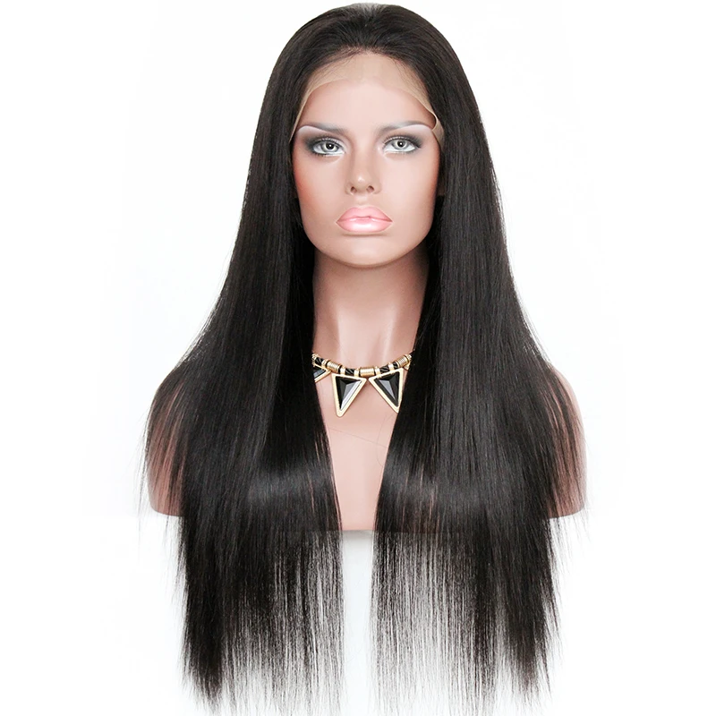 

Natural Looking 150% Heavy Density Silky Straight 100% Brazilian Remy Human Hair Pre Plucked Hairline 360 Degree Lace Front Wigs, Natural color,1b# in stock
