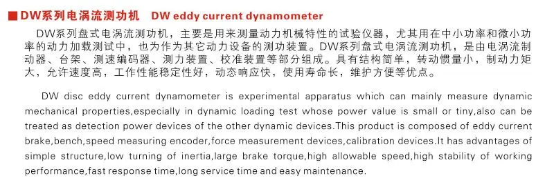 DW eddy current dynamometers