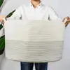 Inno-Crea Large Woven Cotton Rope Storage Basket and Foldable Laundry Hamper Basket with handles