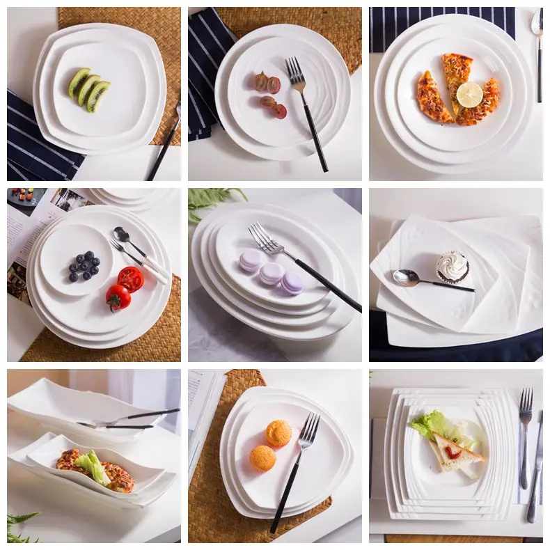 Porcelain Dinnerware Set Restaurant Flat Oval Fish Shape Dinner Plate