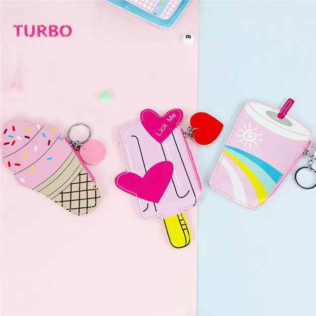 

USA 2019 the latest design pretty cute cartoon creative colorful ice cream shaped pu leather coin purse mini wallets for women, Multiple colors