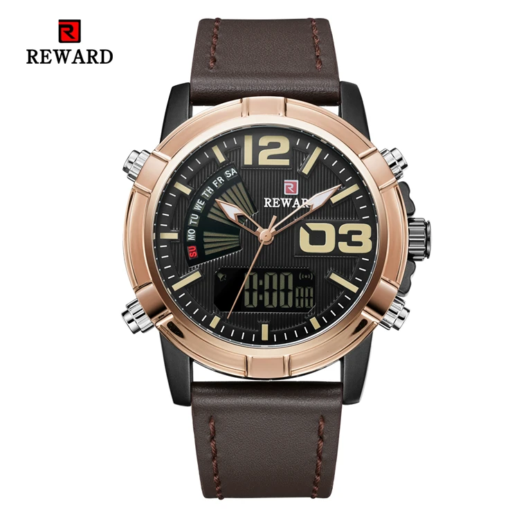 

REWARD RD63092M 2019 Electronic Watch Men Watch Double Movement Electronic Sports Waterproof Strap Quartz Men's Watch