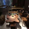 Rustic With Knots Square Edge Wood Slab CafeTable