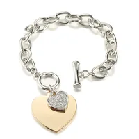 

Hot sale rhinestone heart shape charm alloy chain Valentine's bracelet for women jewelry