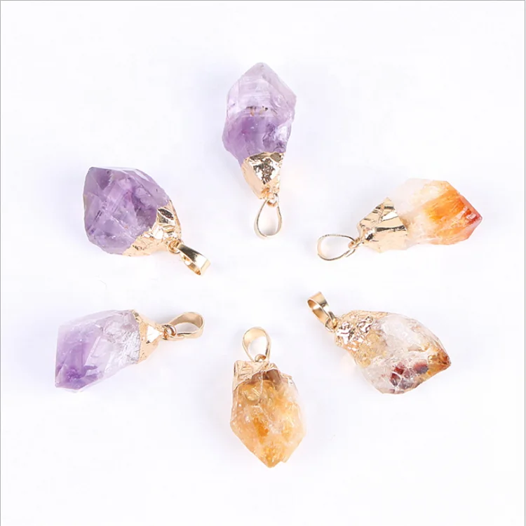 

Rough Amethyst Gemstone Pendant Necklace Raw Citrine Gemstone Pendants, Purple yellow