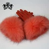 Fingers Warm Fleece-lined Latex Gloves Bobble Hair Real Leather Women Winter Gloves for Driving