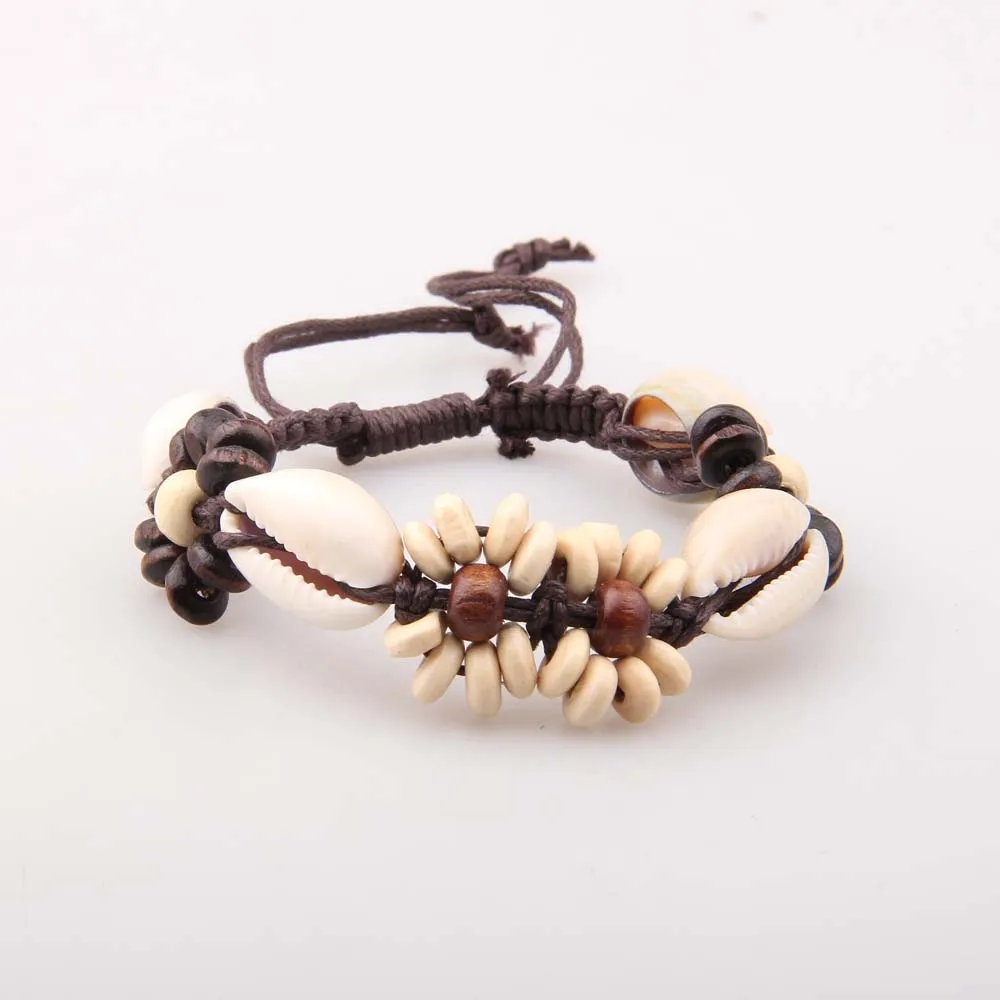 

European and American jewelry simple natural bracelet shell wood beads bracelet woven bracelet adjustable, As show (customize colors are available)