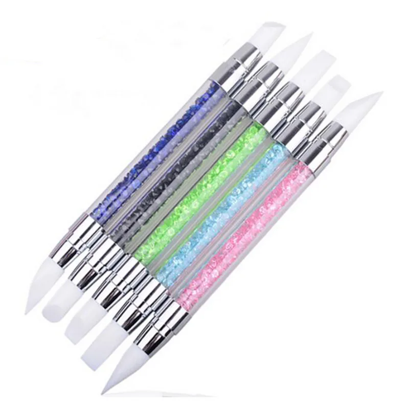 

2 heads acrylic nail art silicone nail brush 5pcs, 5 colors