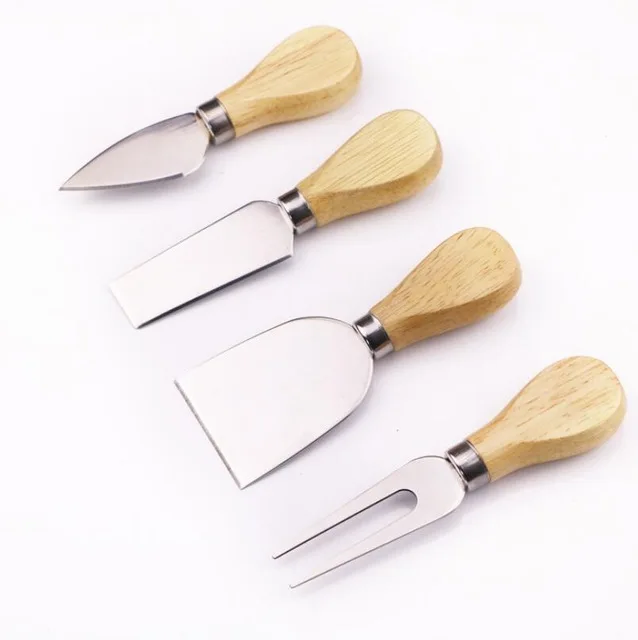 

Z385 4PCS wood Handle Knives sets Oak bamboo Handle cheese cutter slicer