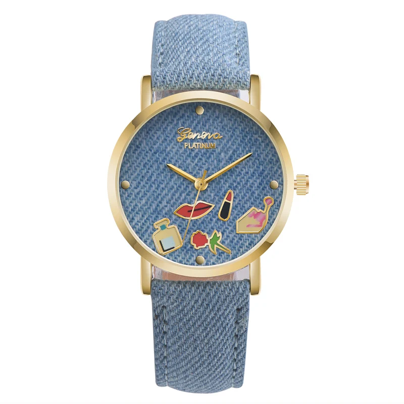 

WJ-6291 New Arrival Cheap Stylish Denim Band Unique Unisex Student Watch, Multicolor