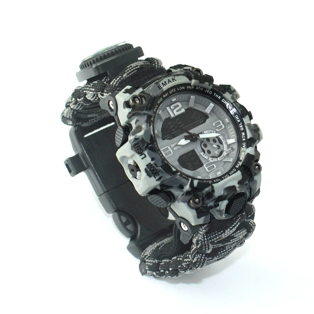 

Paracord Survival Bracelet Watch Band-Multi Wristbands Compass Thermometer Scraper Whistle, Customized