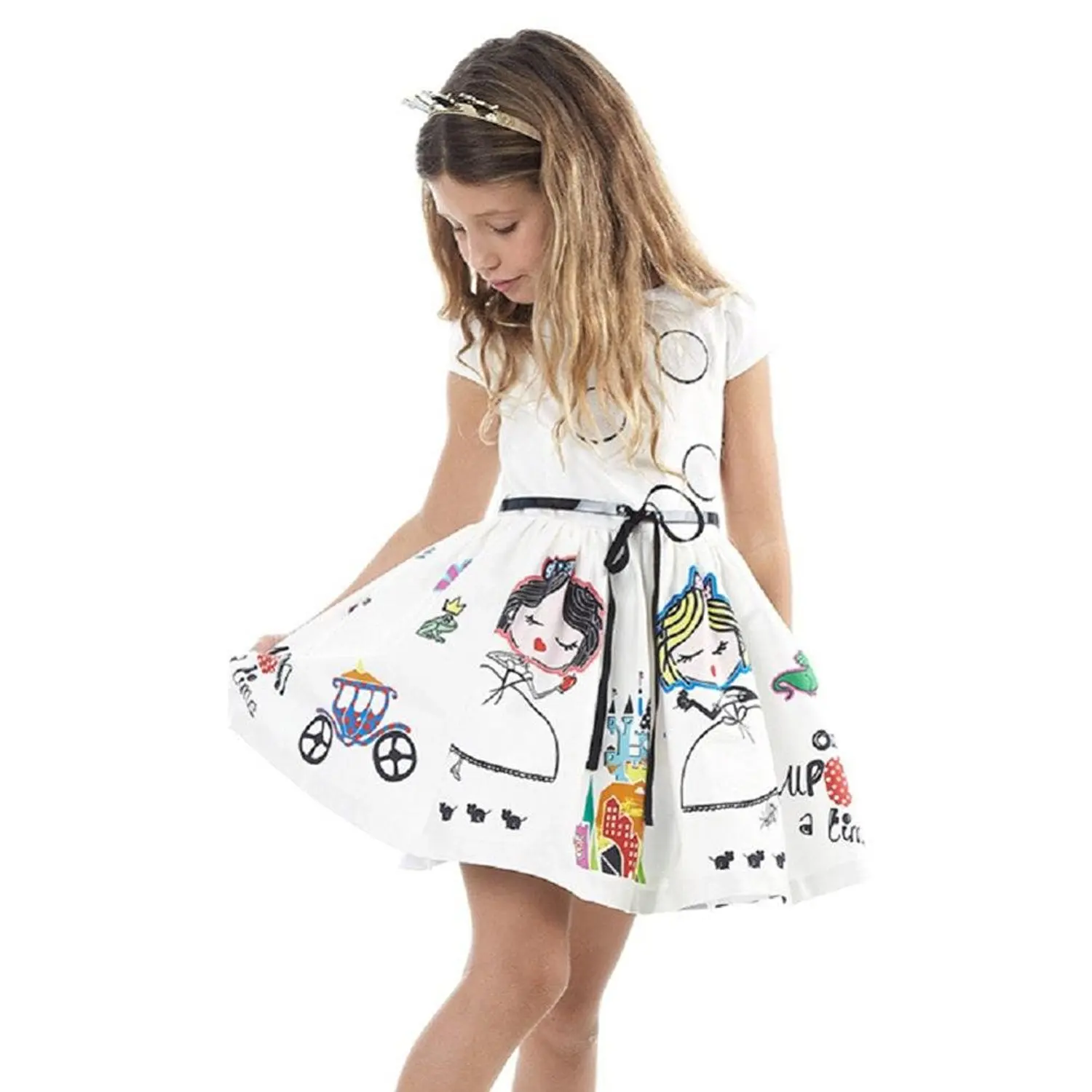 Boomboom Baby Girls Summer Dress 2018 Girls Clothes Cute White Fairy Tale Cartoon Princess Dress