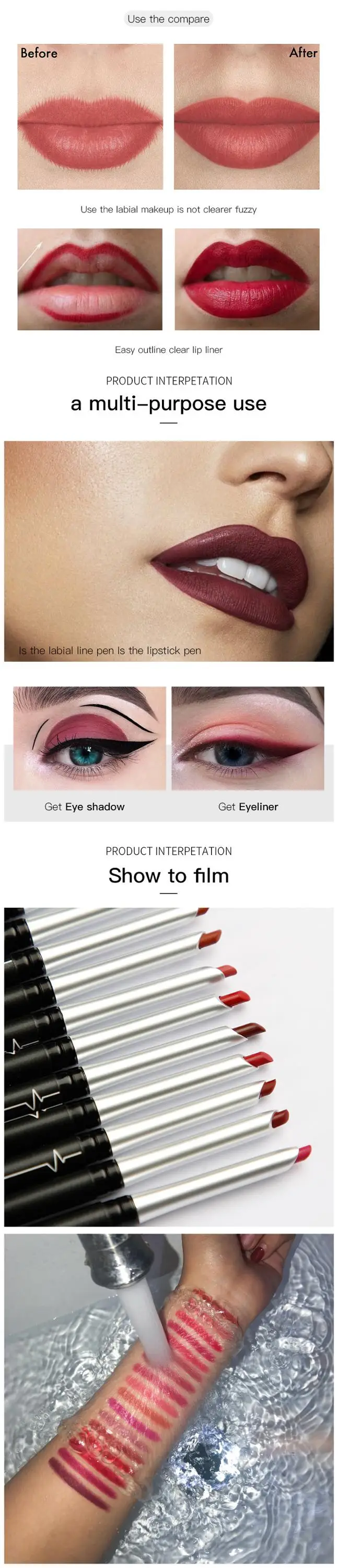 Pudaier Free Sample Professional Lip Liner 17 Color Very Smooth Texture