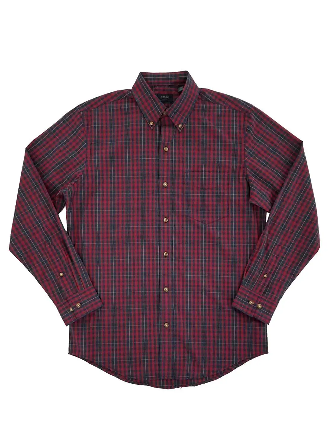 red and black plaid button down shirt