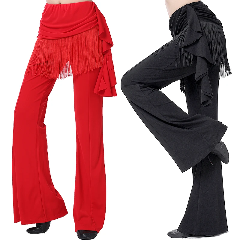 

Latin Dance Pants Ladies Fringed Skirt Flare Trousers Ballroom Rumba Cha Cha Samba Tango Clothing Women Practice Show Wear ZH12