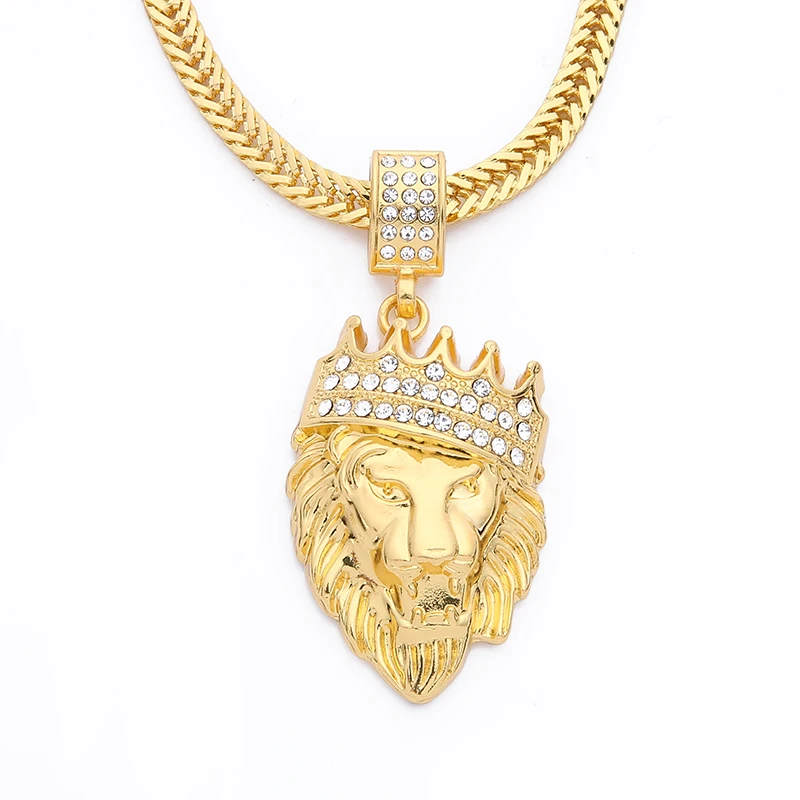 

2017 New HipHop Crown Lion Head Pendant Gold Men Statement Necklace, Silver