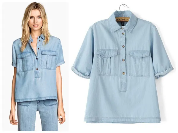 women's short sleeve denim tops