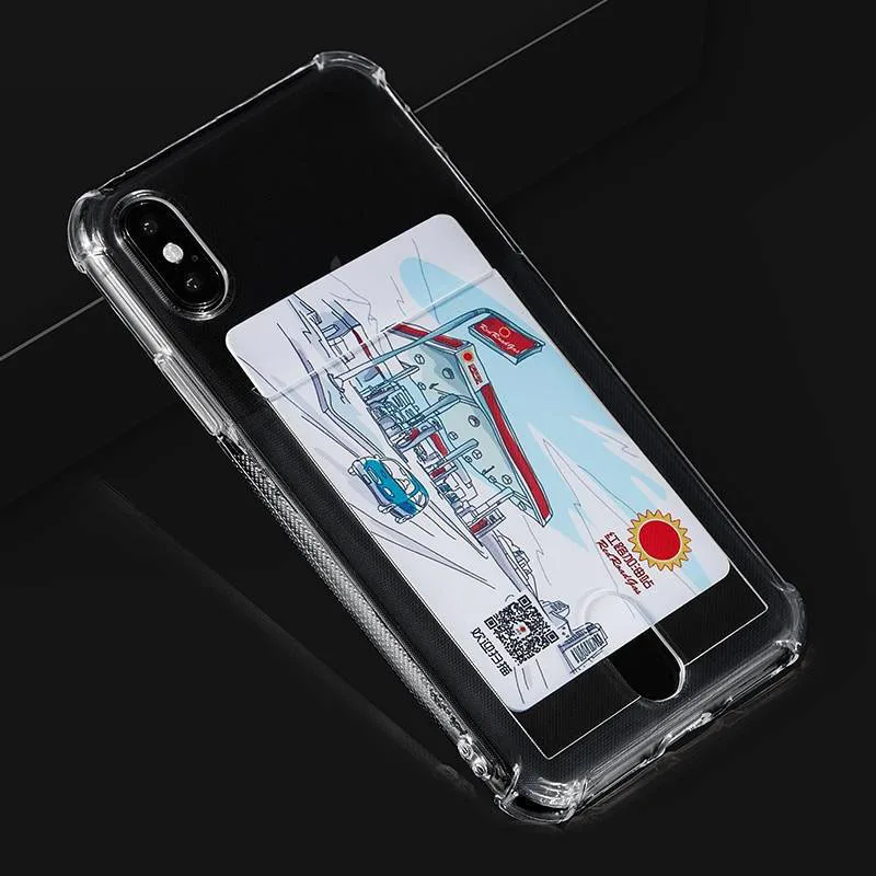 

for iPhone 7/8 Plus X/XS credit card holder phone case, shockproof TPU transparent clear card slot case for iphone xs max, Black;blue;red;gold;gray