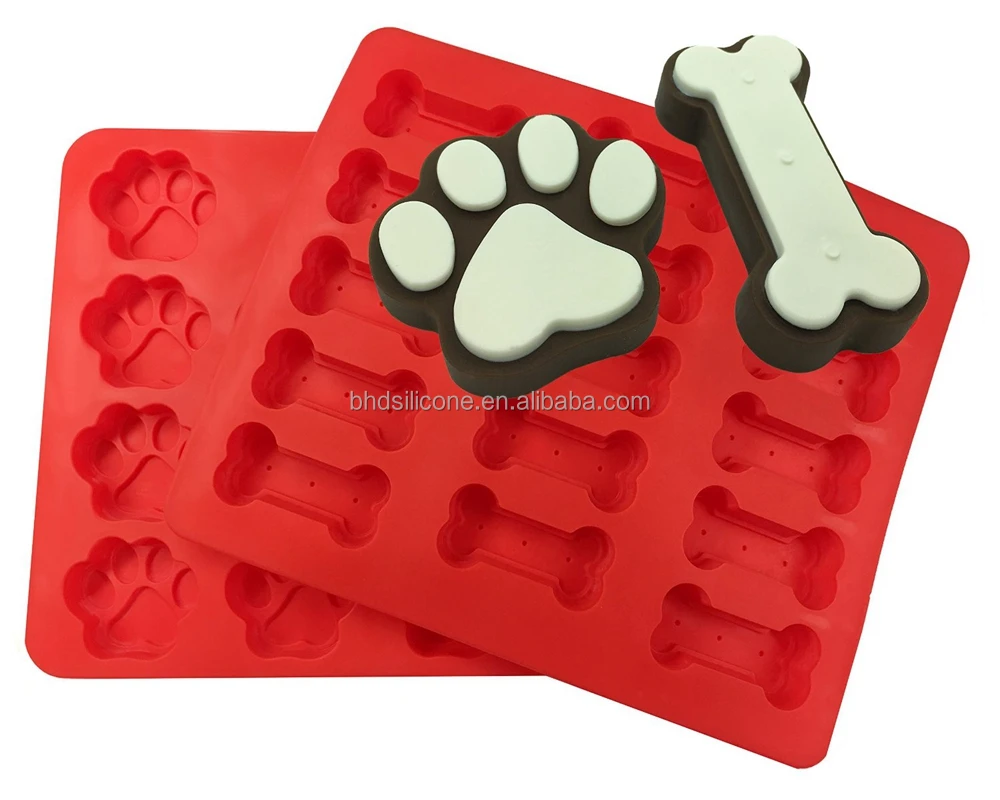 

Benhaida 2 Pack Dog Bone&Paw Silicone Mold for Dog Treats,Silicone Bone Cake Pan, Red or customized