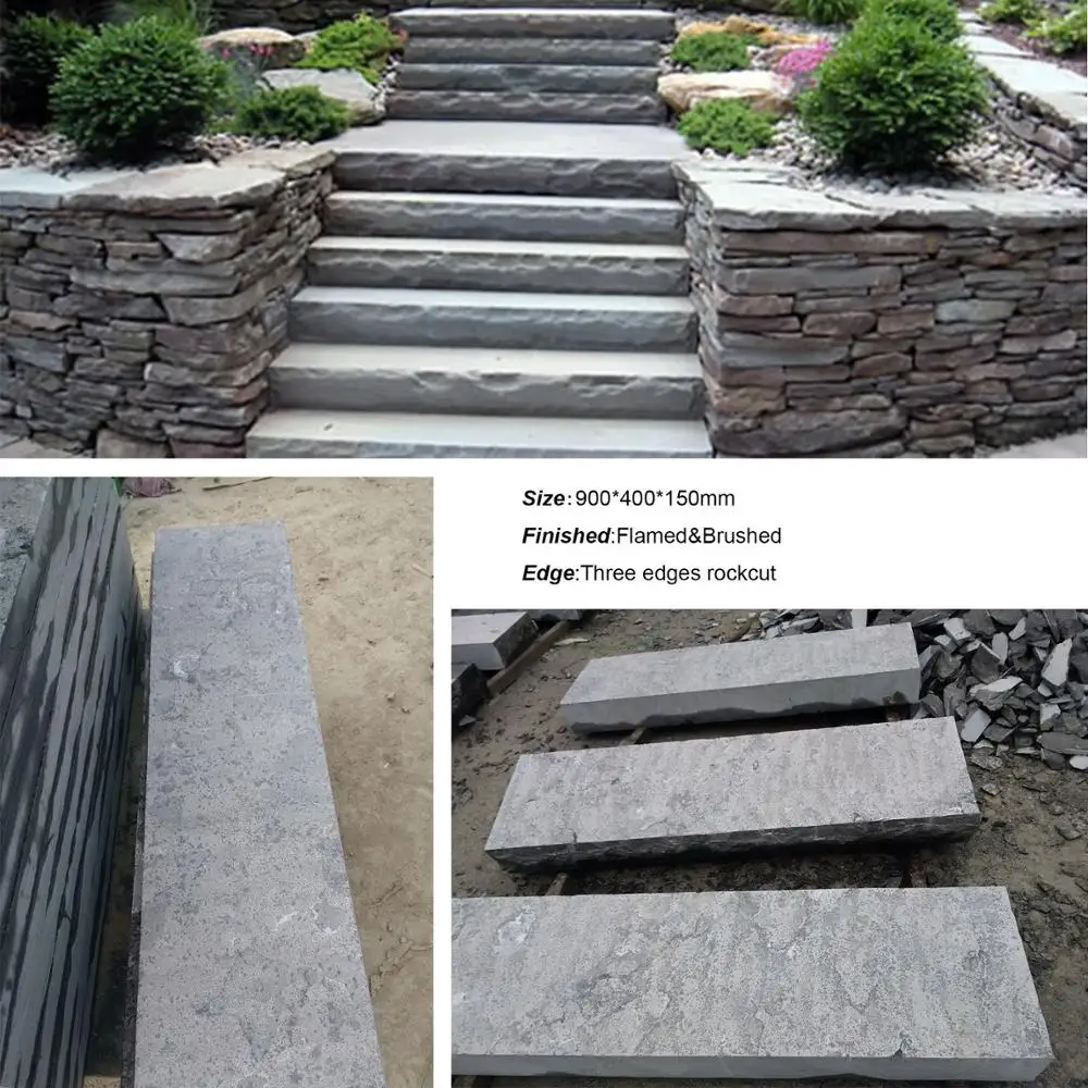 Samistone Flamed Blue Limestone Stone Stairs Steps for Outdoor