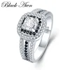 [BLACK AWN] 3.9g 925 Sterling Silver Jewelry Wedding Rings for Women Black&White Stone Engagement Ring Femme Bijoux Bague C407